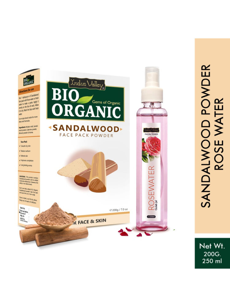 Indus Valley Fresh Rose Water Toner with Sandalwood Face Pack Powder Combo
