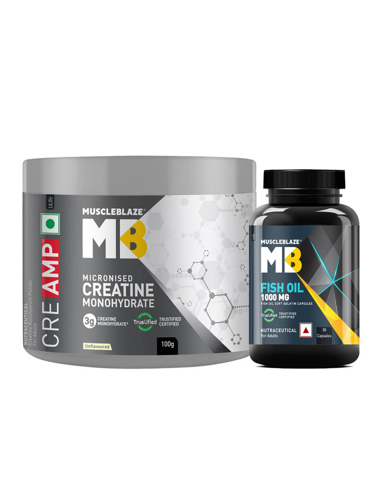 MuscleBlaze Creatine MonohydrateCreAMP (Unflavoured) With Omega 3 Fish Oil 1000mg, 30 Capsules