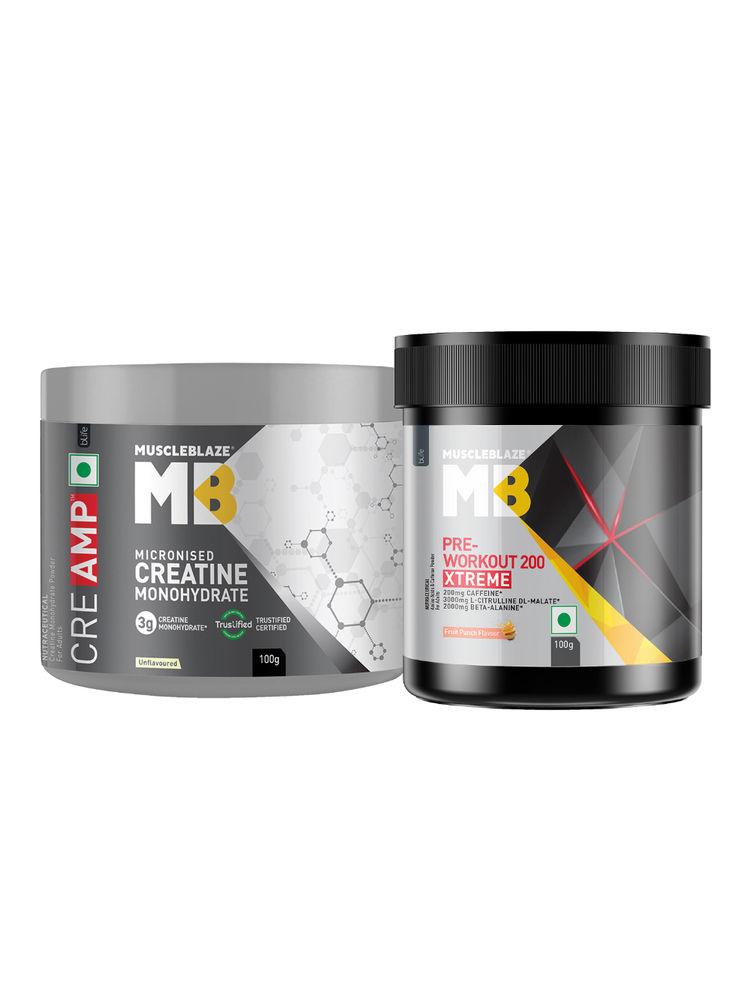MuscleBlaze Pre Workout 200 Xtreme (Fruit Punch, 100 g) & Creatine Monohydrate CreAMP™(100 g) Combo-picture-10