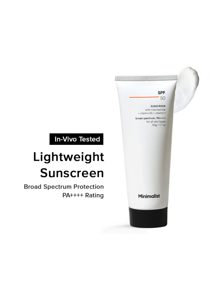 Minimalist SPF 50 PA ++++ Sunscreen With Multi-Vitamin For Reducing Photoaging & No White Cast