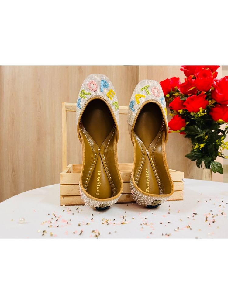SassyHeer Proper Patola Beige Embellished Juttis