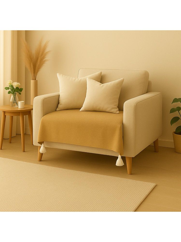 THROW PILLOW Tan with White Corner Tassels Sofa Cover-picture-17