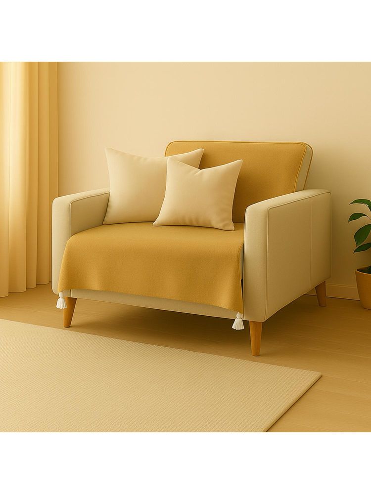 THROW PILLOW Tan with White Corner Tassels Sofa Cover-image-26