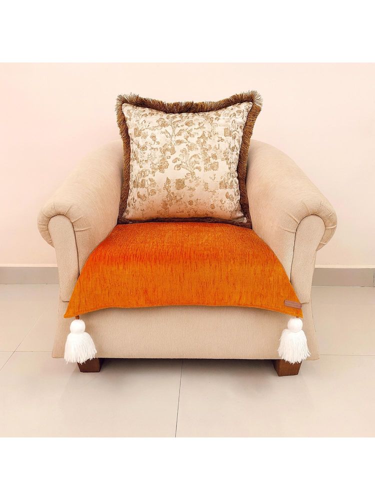 THROW PILLOW Orange with White Corner Tassels Sofa Cover-picture-16