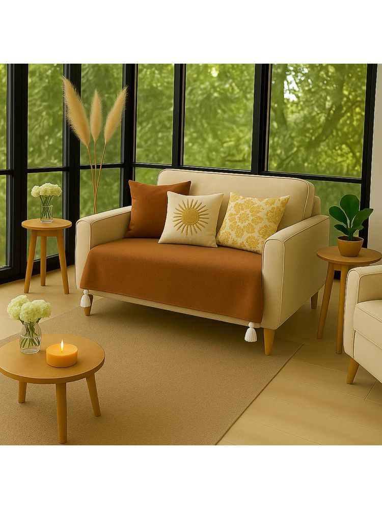 THROW PILLOW Almond Brown with White Corner Tassels Sofa Cover-picture-15