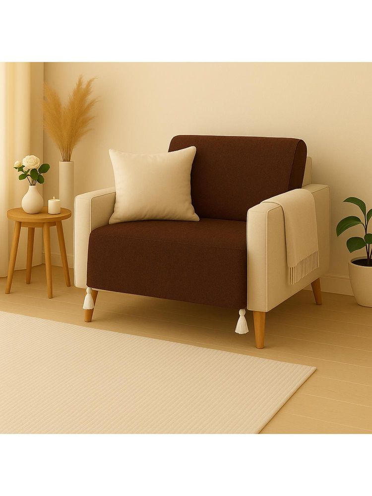THROW PILLOW Brown with White Corner Tassels Sofa Cover-image-44
