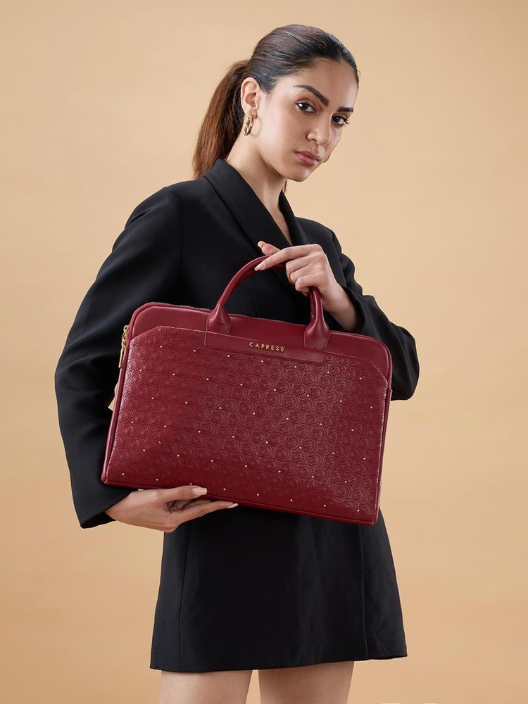 Caprese Women Rain Cherry Lacquer Laptop Bag with Detachable Strap-image-48