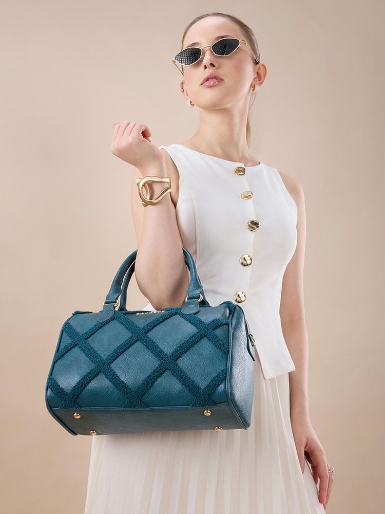 Caprese Women Athena Blue Satchel Bag with Detachable Strap-picture-13