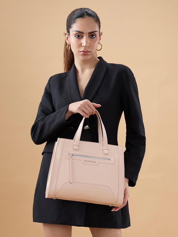 Caprese Women Cuba Pink Satchel Bag with Detachable Strap-image-7