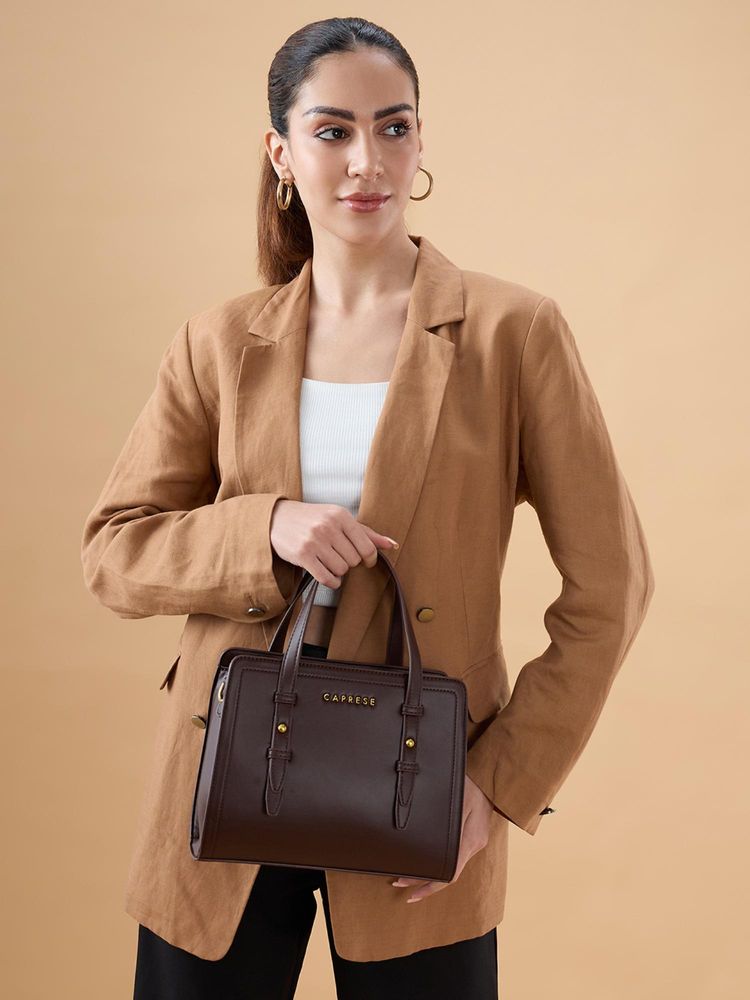 Caprese Women Fiji Brown Satchel Bag with Detachable Strap-picture-21