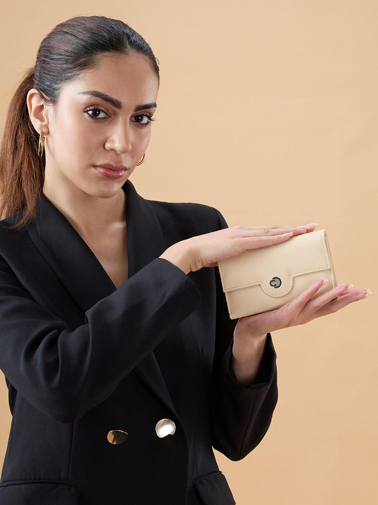 Caprese Women Carol Beige Textured Flap Wallet-picture-18
