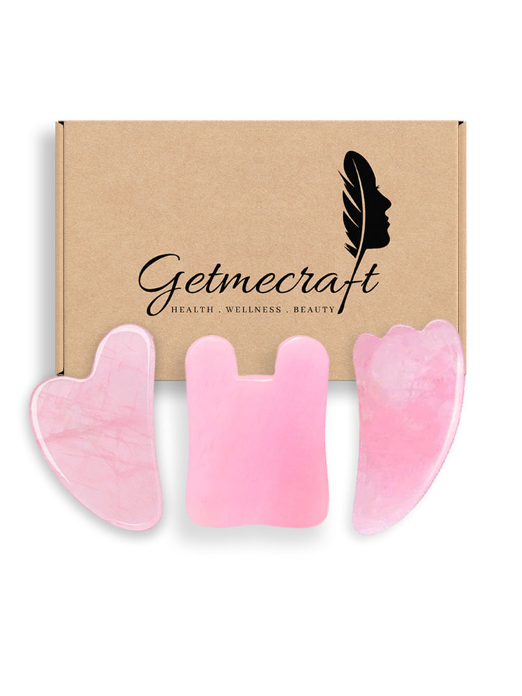 Getmecraft Rose Quartz , Wing Shape And Rabbit Ear Shape Gua Sha Massage Tool Set-image-46