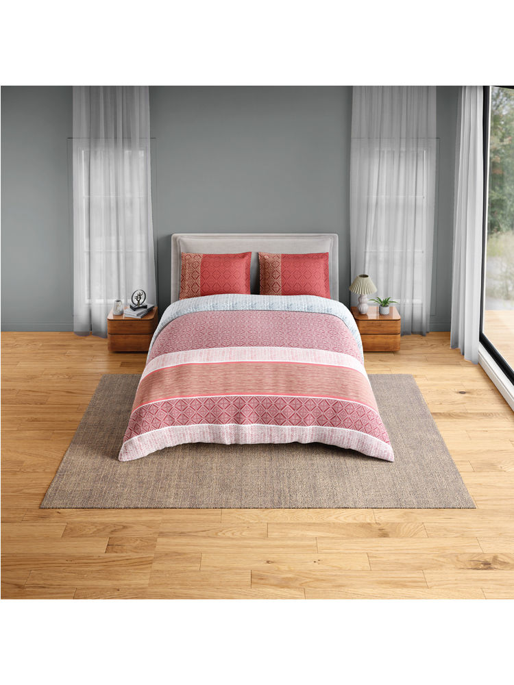 SPACES Red Fiora Cotton 144 TC Percale Geometric Bedsheet with 2 Pillow Covers-picture-12