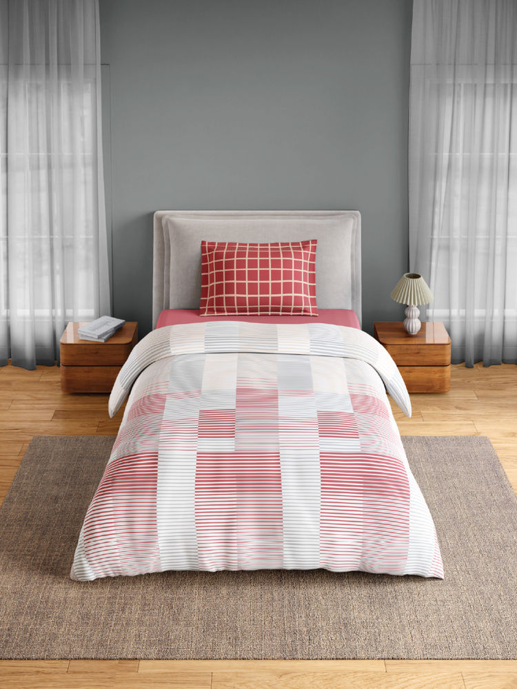 SPACES Pink Fiora Cotton 144 TC Percale Geometric Bedsheet with 1 Pillow Cover (Single)-image-48