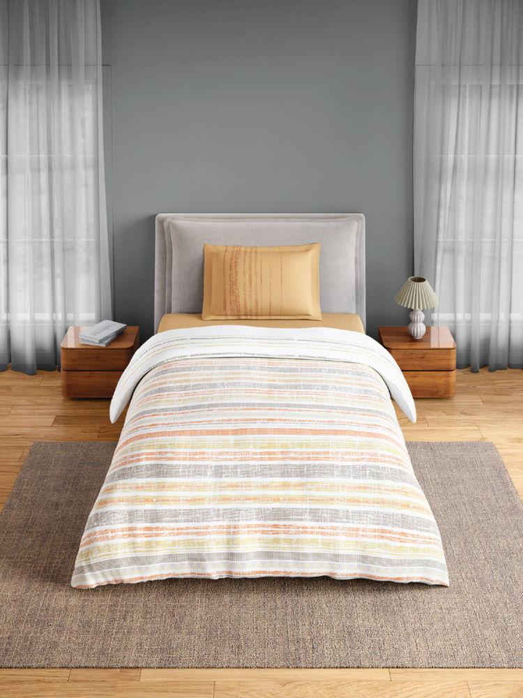 SPACES Beige Fiora Cotton 144 TC Percale Geometric Bedsheet with 1 Pillow Cover (Single)-image-36