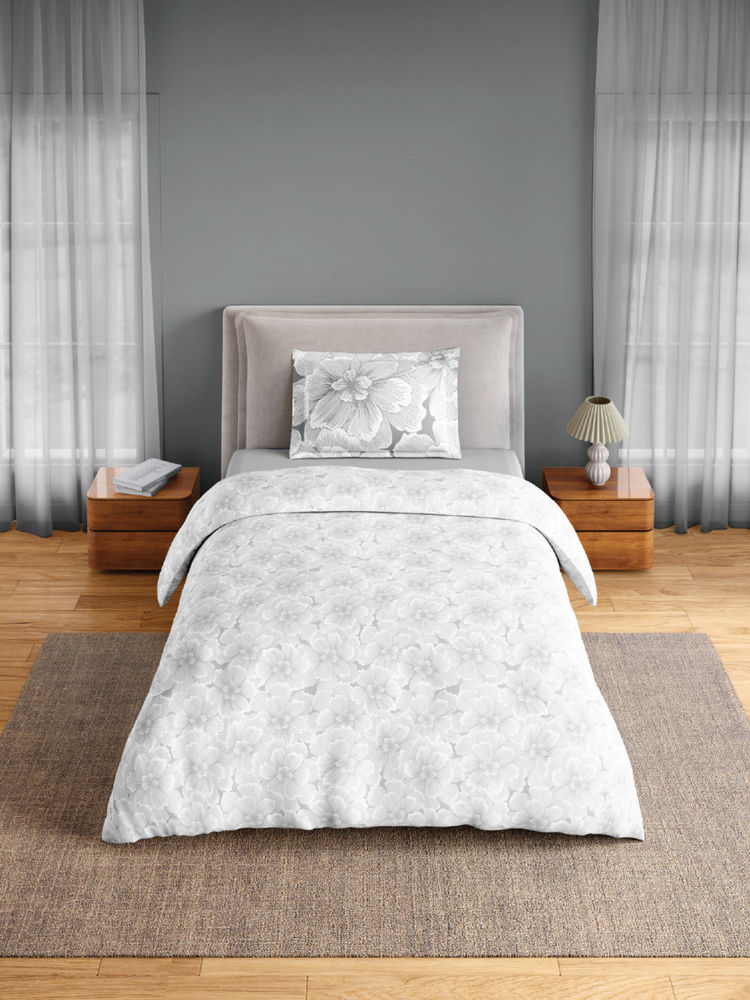 SPACES Grey Fiora Cotton 144 TC Percale Bedsheet with 1 Pillow Cover (Single)-image-37