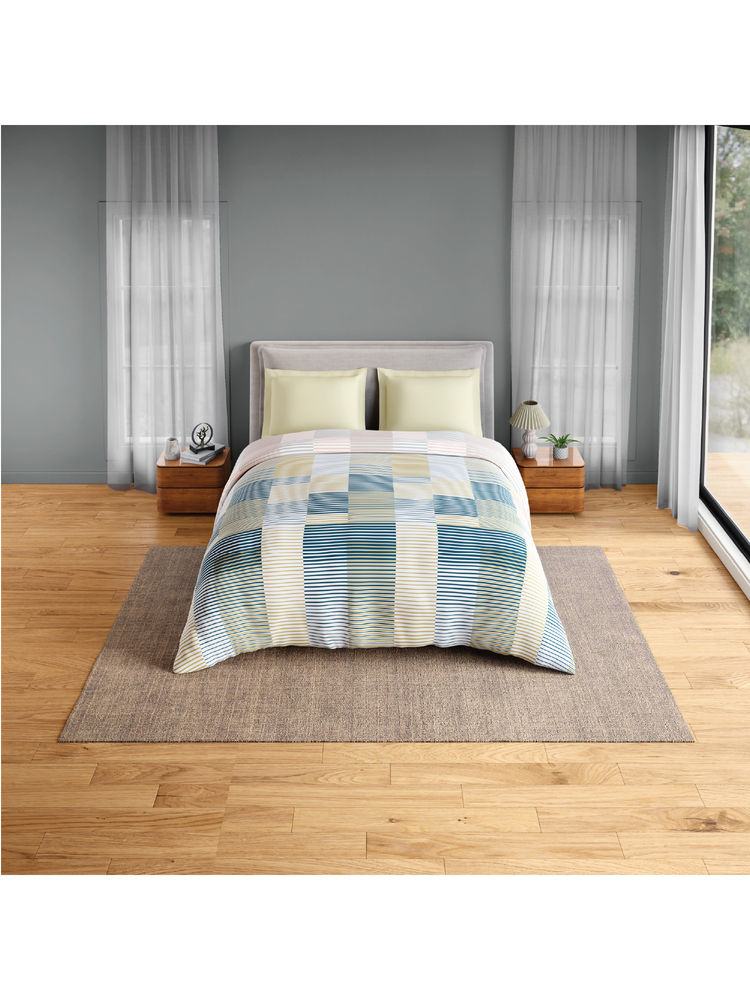 SPACES Blue Fiora Cotton 144 TC Percale Geometric Quilt (Double)-image-19