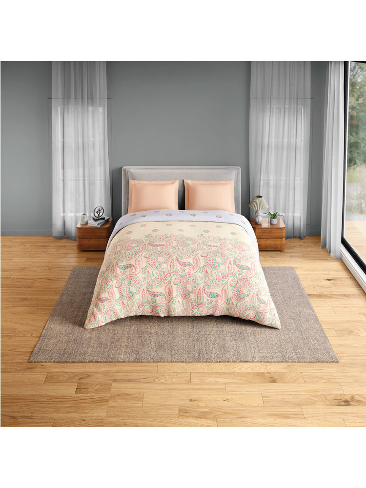 SPACES Peach Fiora Cotton 144 TC Percale Ornate Quilt (Double)-image-0