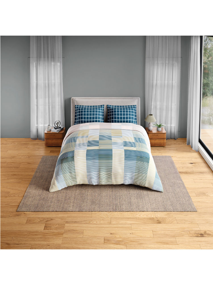 SPACES Multi-Color Fiora Cotton 144 TC Fitted Bedsheet with 2 Pillow Covers-image-44