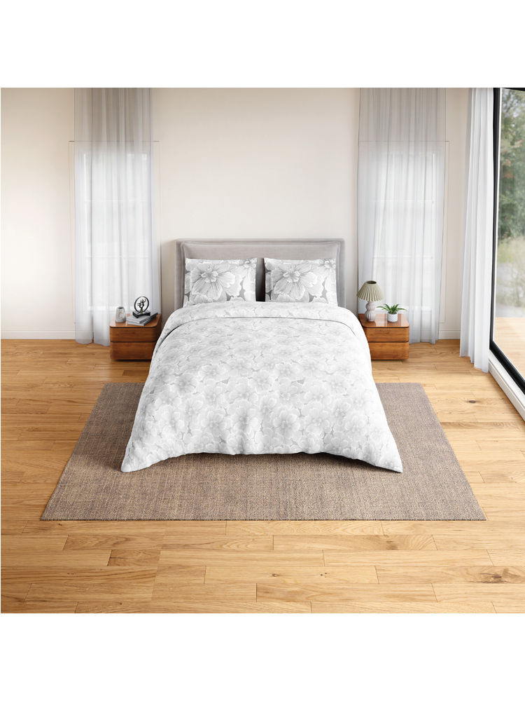 SPACES Grey Fiora Cotton 144 TC Percale Fitted Bedsheet with 2 Pillow Covers-image-46