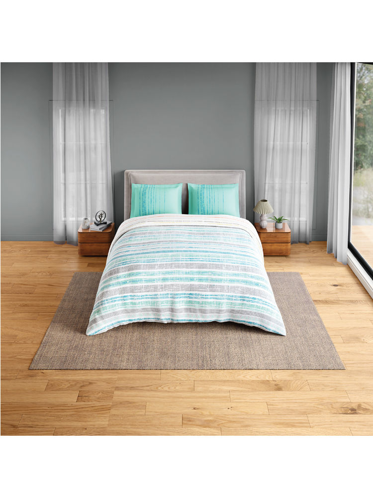 SPACES Blue Fiora Cotton 144 TC Fitted Bedsheet with 2 Pillow Covers (Queen)-image-17