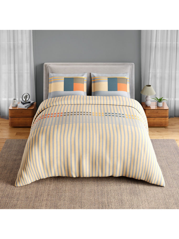 SPACES Orange Neo Paradox Cotton 152 TC Bedsheet with 2 Pillow Covers (King)-image-24