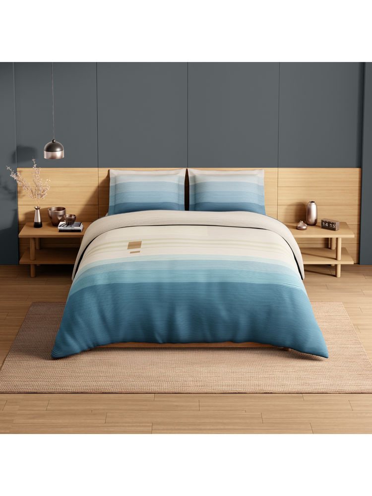 SPACES Blue Avaris Structure Cotton 210 TC Bedsheet with 2 Pillow Covers (King)-image-49
