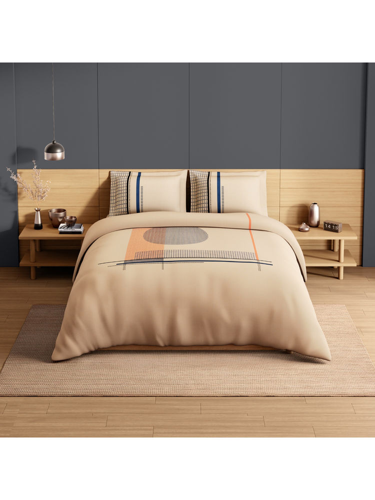 SPACES Beige Avaris Structure Cotton 210 TC Bedsheet with 2 Pillow Covers (King)-image-1