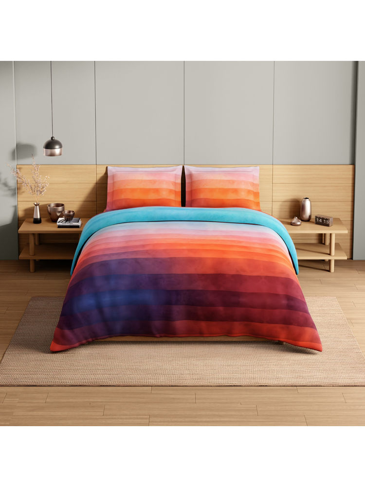 SPACES Multi-Color Avaris Echo Cotton 210 TC Bedsheet with 2 Pillow Covers (King)-image-43