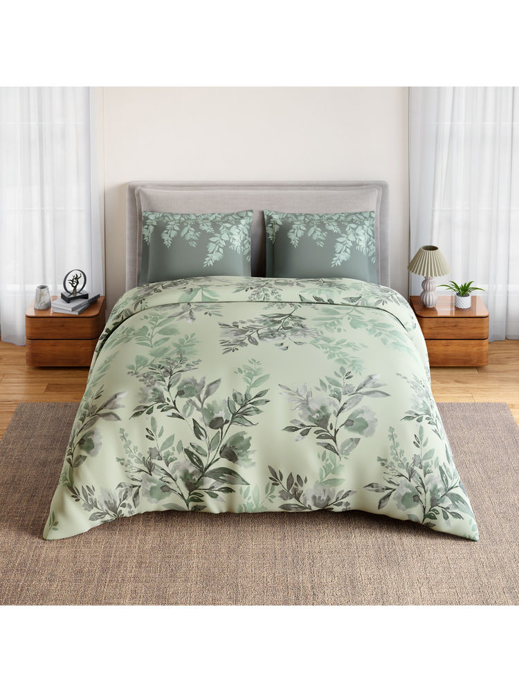 SPACES Green Rio Bloomscape Cotton 132 TC Percale Bedsheet with 2 Pillow Covers (Double)-picture-13
