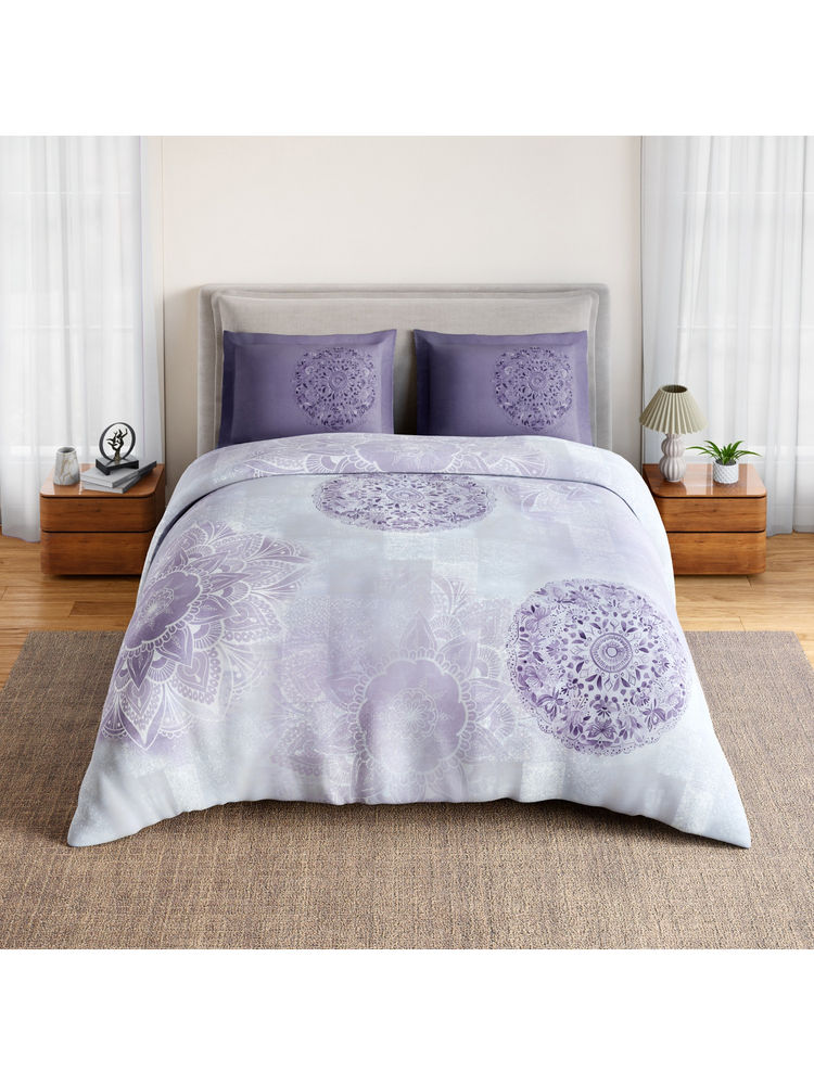 SPACES Purple Summer Carvan Cotton 132 TC Bedsheet with 2 Pillow Covers (Double)
