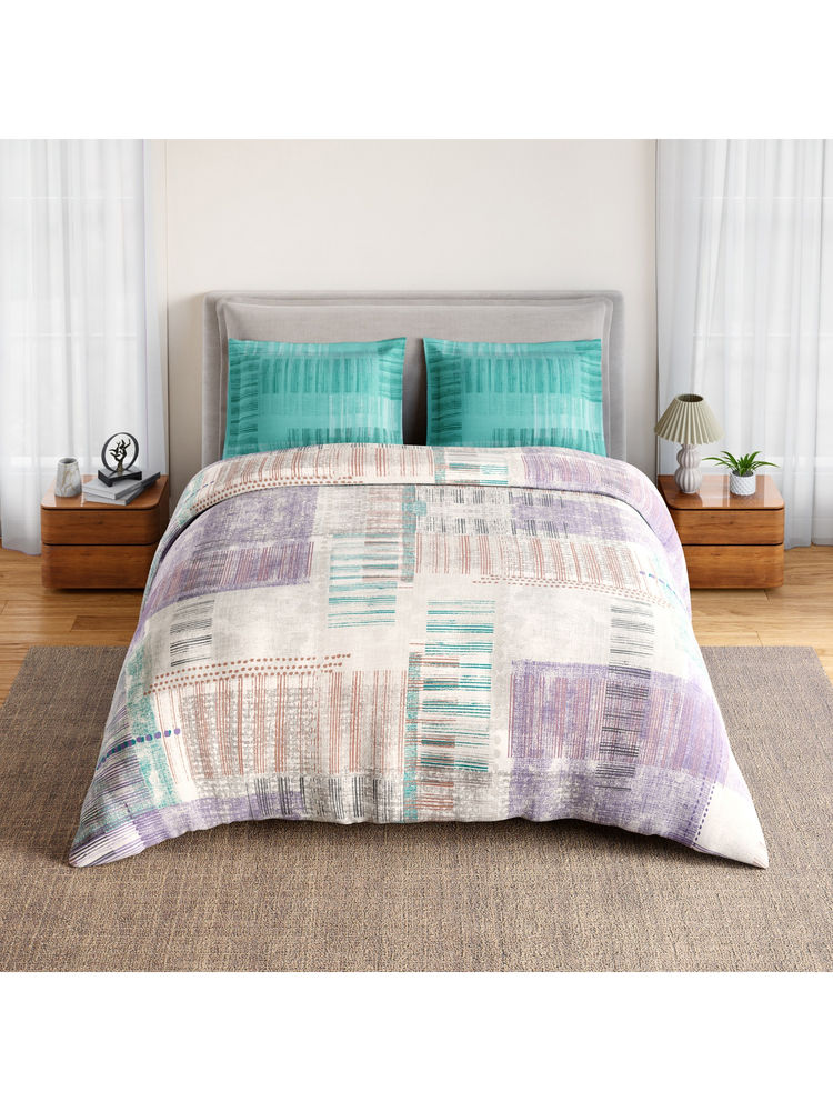 SPACES Purple Geofoam Cotton 132 TC Percale Geometric Bedsheet with 2 Pillow Covers (Double)-image-5