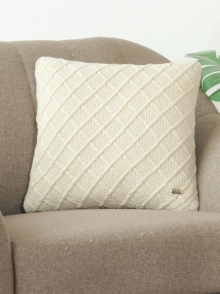 PLUCHI Shannon Natural Off White Cotton Knitted Cushion Cover (16 x 16 Inches)-picture-15