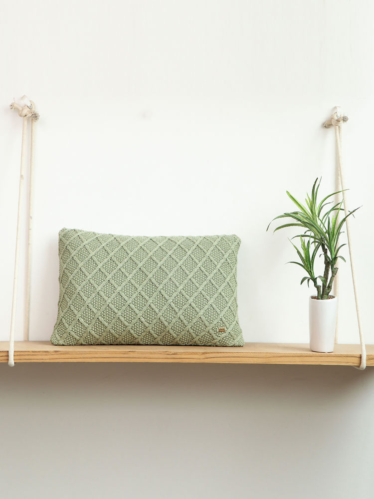 PLUCHI Shannon Mint Green Cotton Knitted Pillow Cover-image-38