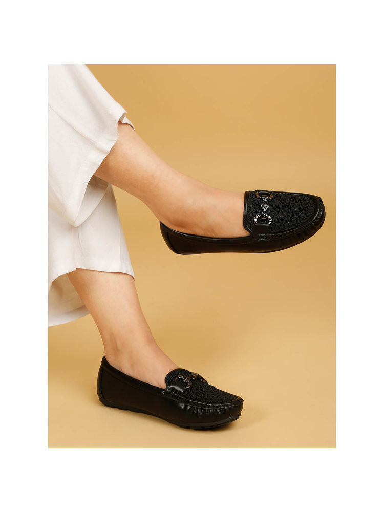 Flat n Heels Women Black Loafers-picture-10