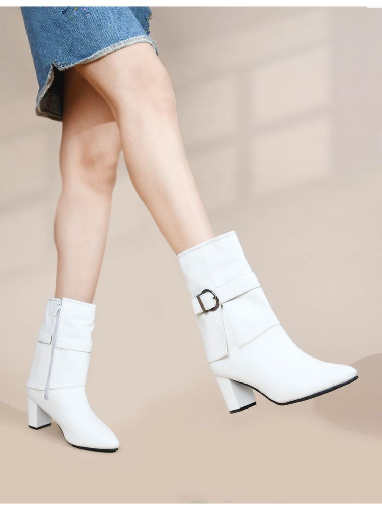 SHUZ TOUCH White Stylish Block Heel Casual Boots-picture-17