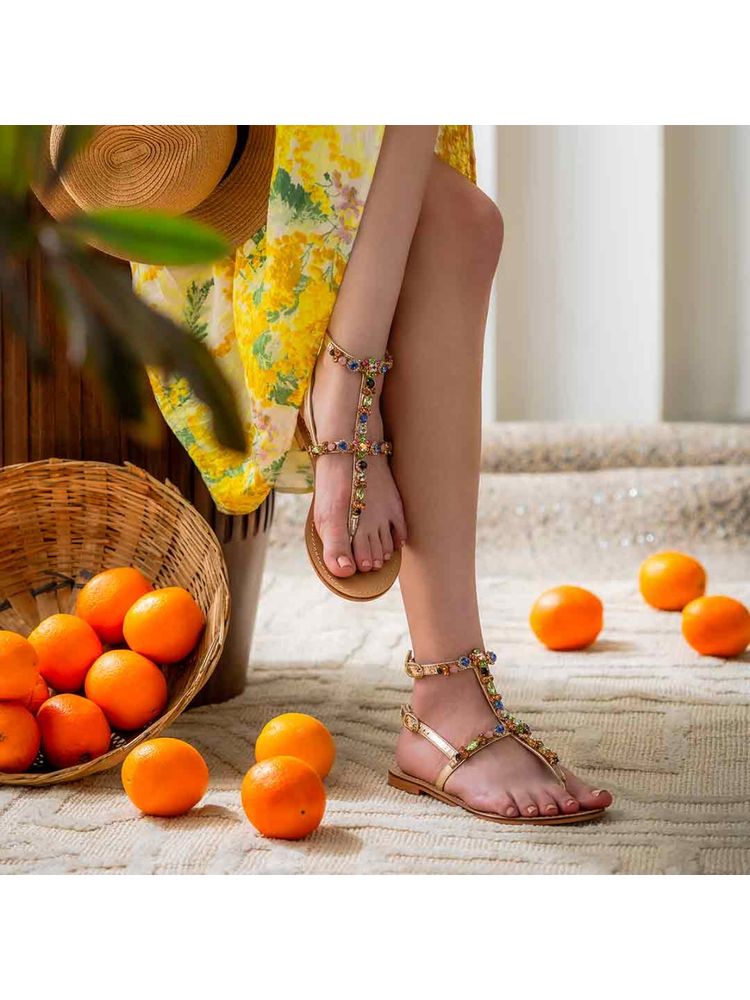 Saint G Multi Stone Embellished Natural Leather Flat Flats-picture-18