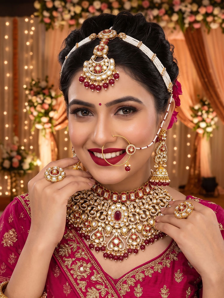 NUI Red Alloy Gold Plated Jewellery Set-image-2