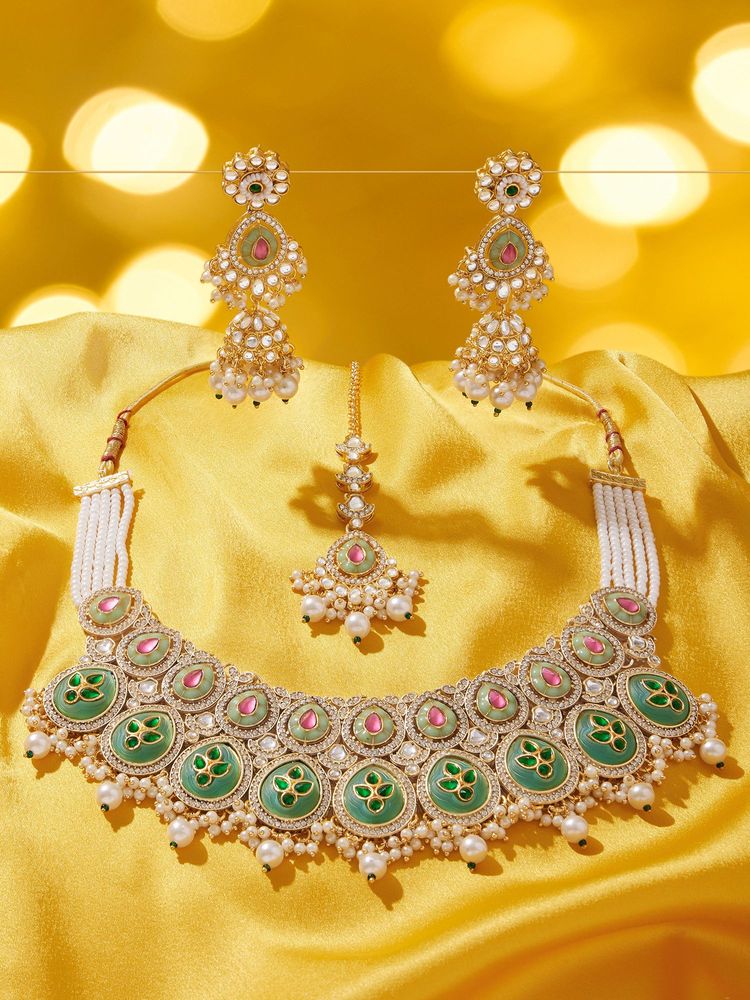 Zaveri Pearls Multi-Color Stone and Pearl Cluster Beads Jewellery Set-image-29