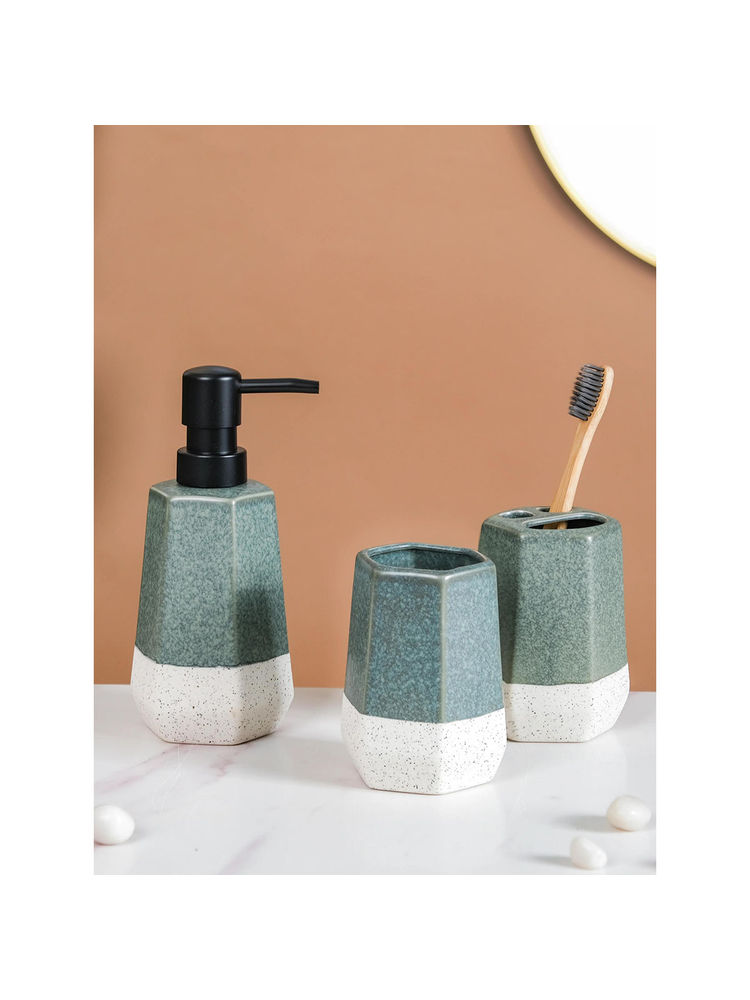 Nestasia 3Pcs Green & White Dual-Tone Ceramic Bathroom Accessories Set-image-22
