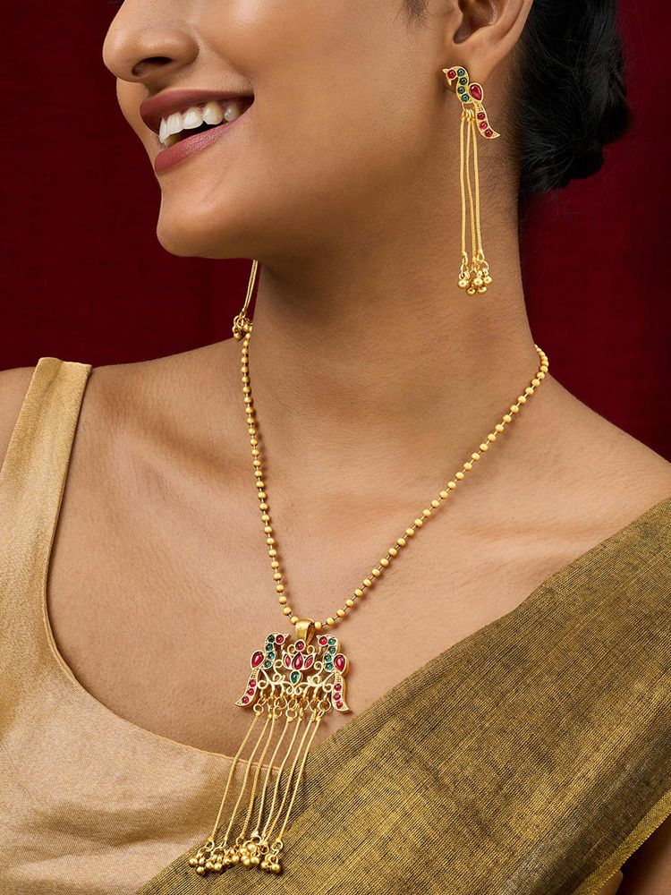 Teejh Anua Gold Red and Green Stones Necklace Set-image-49