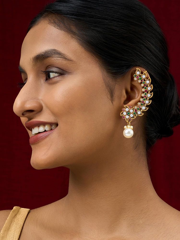 Teejh Zaray Gold Stones and Pearls Earcuffs-image-7