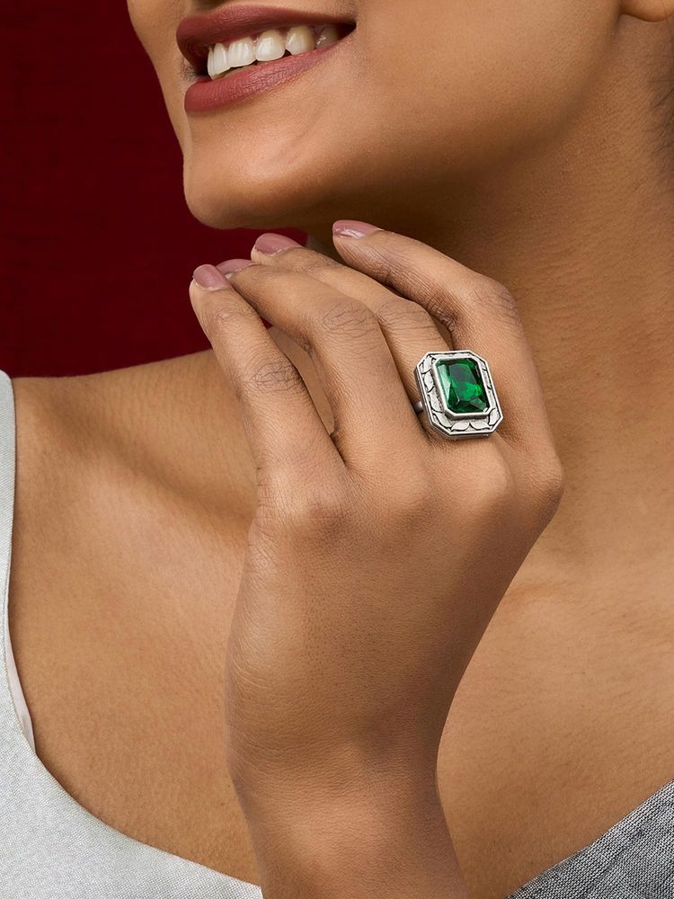 Teejh Ayla Silver and Green Stone Ring-image-20