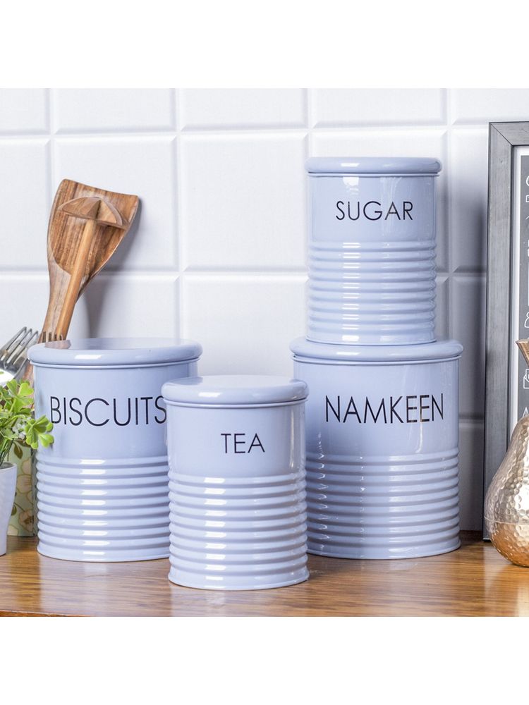 Voncasa Tea & Sugar Jar -Each 900 Ml Biscuits & Namkeen Jar - Each 1700 Ml Light Blue (Set of 4)-image-14
