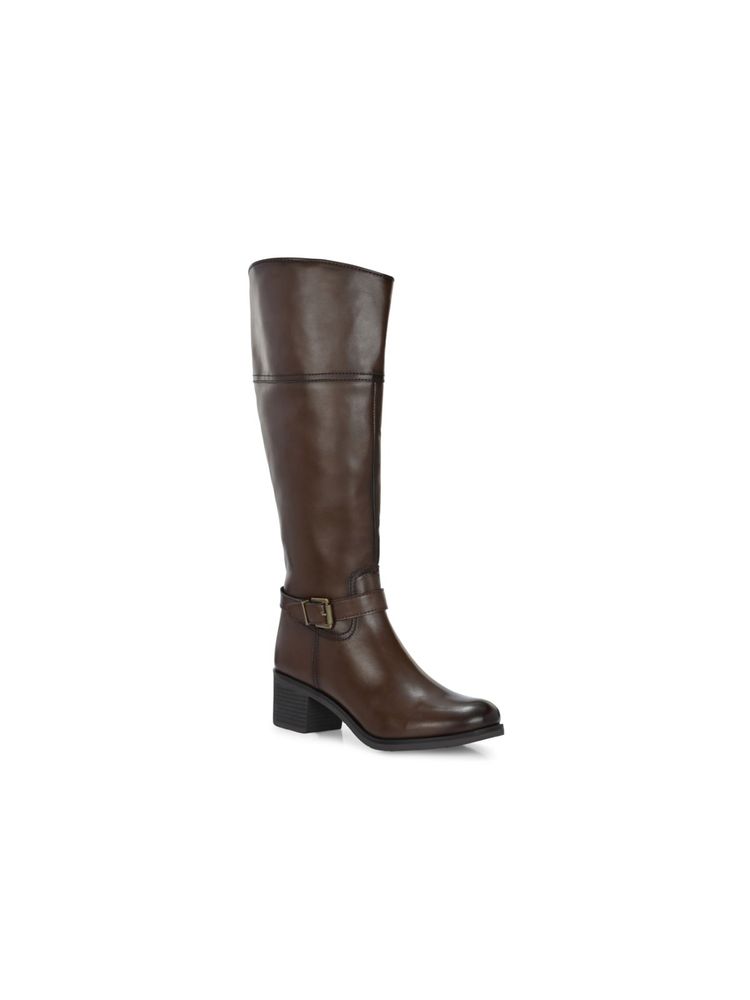 Delize Brown Women Vegan Leather Mid Heel Knee Buckle Boots-picture-26