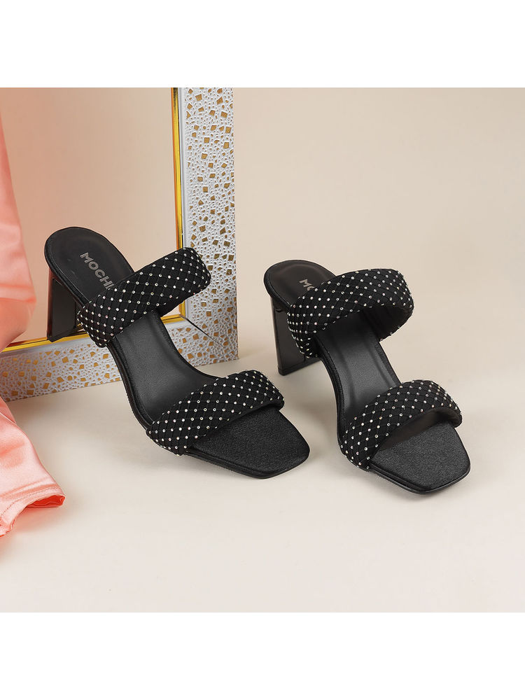Mochi Women Black Sandal Heels-image-13