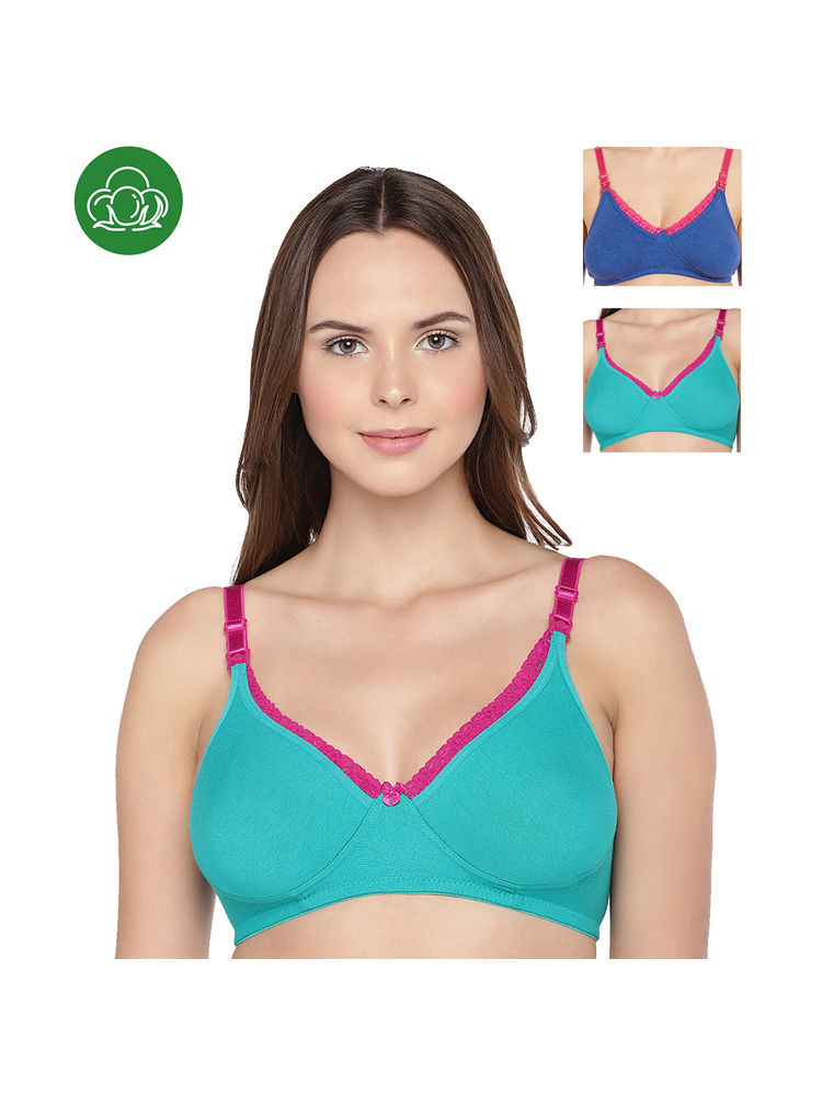 Inner Sense Organic Cotton Antimicrobial Laced Nursing Bra Pack of 3 - Multi-Color-picture-1