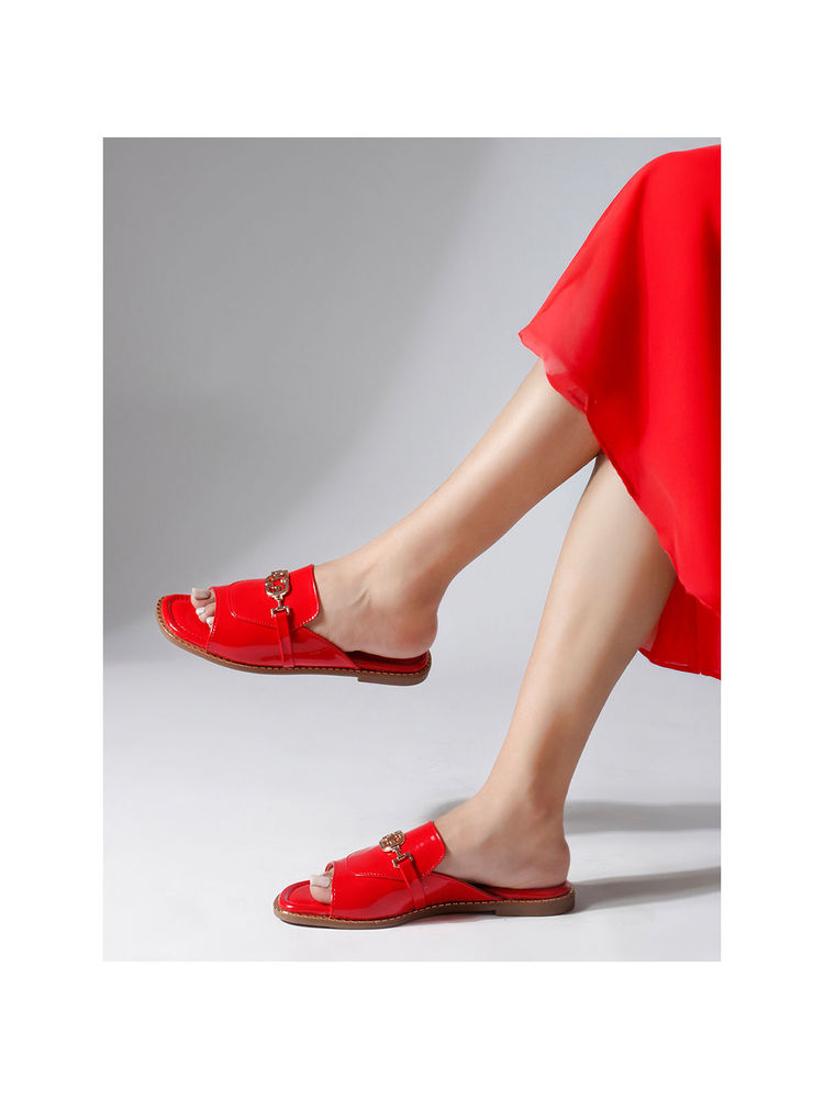 ELLE Red Women's Stylish Slip-On Flats with Embellishment-picture-11