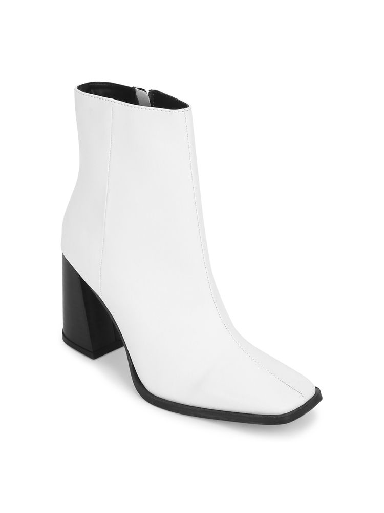 Truffle Collection White Pu Zip Up Square Toe Ankle Boots