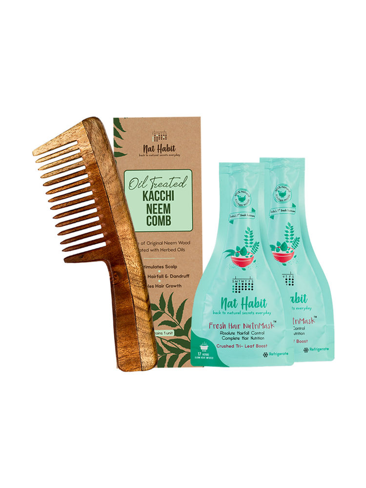 Nat Habit Wide Tooth Kacchi Neem Comb & Crushed Tri-Leaf Hair Nutrimask-picture-36
